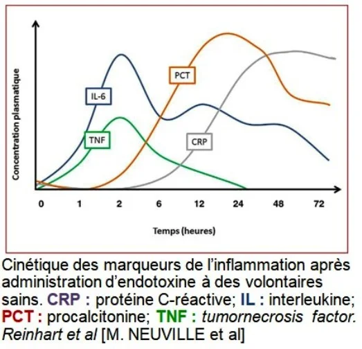 Courbe : cinétique des marqueurs biologiques de l'inflammation