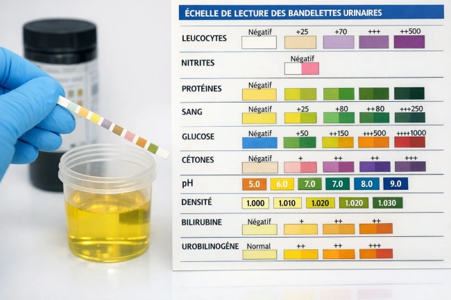 BU bandelette urinaire, échelle calometrique