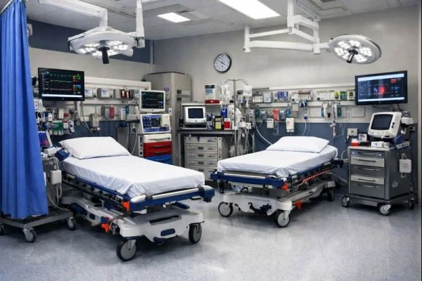 Salle de déchocage à 2 lits Salle de déchocage ou resuscitation room, urgences médicales