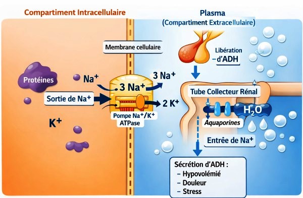 Hyponatrémie, mouvement intracellulaire Hyponatrémie, mouvement dans la cellule et équilibre hydrique