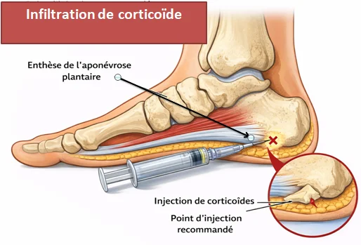 Infiltration de l'épine du calcanéum, technique