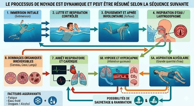 Physiopathologie de la noyade avec séquences dynamiques