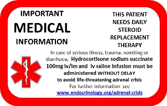 Insuffisance surrénale carte patient badge