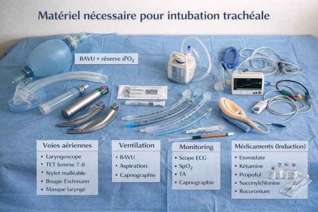 Intubation trachéale, préparer  matériel