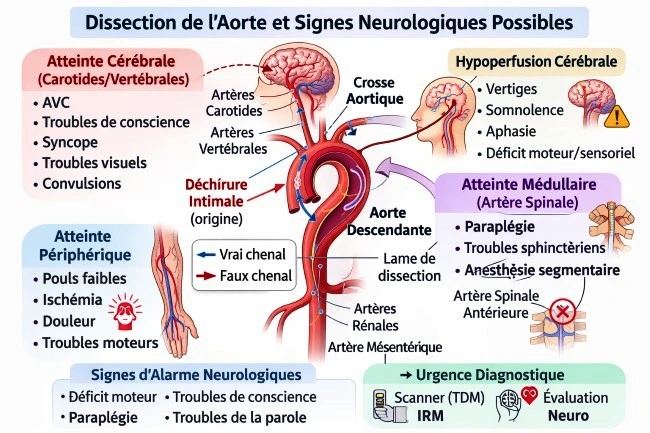 Dissection de l'aorte, diagnostic, signes cliniques