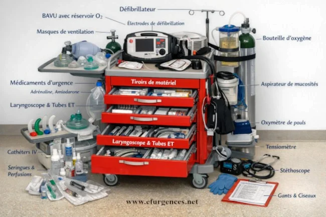 Chariot d'urgence hospitalier, médicaments