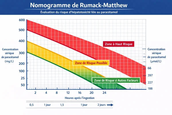 Paracetamol intoxication, nomogramme de Rumack Matthew