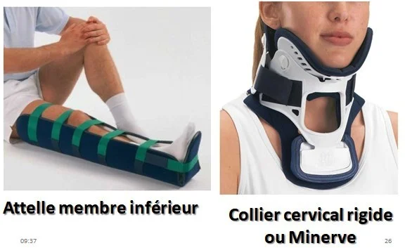 Matériel pour secouristes : attelles et minerves