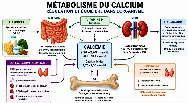 Schéma du métabolisme du calcium dans l'organisme