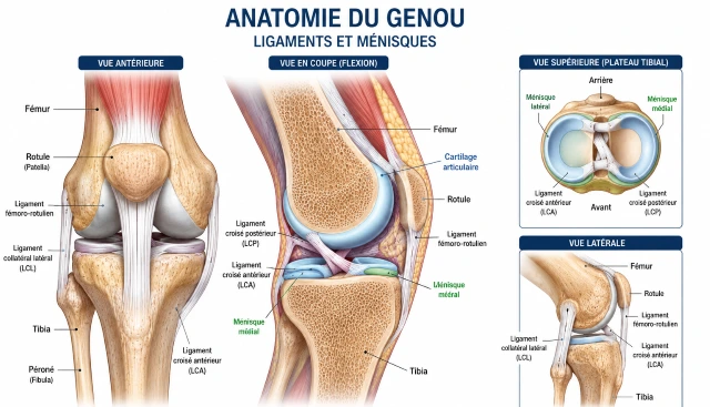 Entorse du genou, anatomie des ligaments et ménisques Entorse du genou, anatomie des ligaments et ménisques